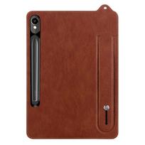 For Samsung Galaxy Tab S10 Plus S7 S8 S9 FE Plus 12.4inch Case S7 S8 S9 A9 Plus 11 Inch Hand Strap PU Leather Soft Tablet Cover S7 S8 11inch brown