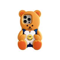 Kawaii 3D Cartoon Floral Teddy Bear Soft Silicone Case For iPhone 16 16e 15 14 13 12 Pro Max Cute Shock Proof Back Cover Capas iPhone 12 Pro Max ruda