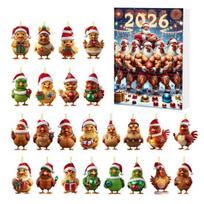 Kalėdų Advento kalendorius Vištukas 2026, 24 dienų atgalinės atskaitos rinkinys su 2D plokščiais ornamentais, Akrilinis ornamentas, Animacinis kabantis pakabukas Kalėdinei eglutei, Šventėms D gray