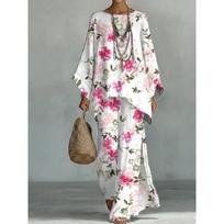 Y116 Summer Loose Bat Sleeve Top Wide Leg Pants Two-piece Women's Clothing European and American Fashion Suit XL gray