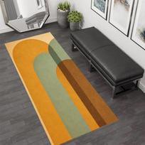 Mid Century Blue Orange Half Circle Abstract Geometric Felt Runner Rug Non Slip Durable Minimalist Modern Long Kitchen Mat 50x150cm Felt orange
