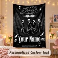 Custom Personalized Tapestry,Arctic Monkeys Print Custom Name Text Wall Art Hanging for Bedroom 100cmx150cm black
