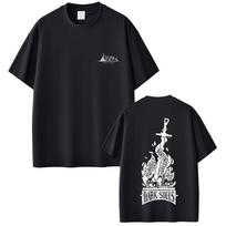 Game Dark Souls Double Sided Print Tshirt Men Women Fashion Gothic Rock Tshirts Mens Casual Cotton Vintage T Shirt Streetwear L black