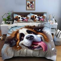 Playful Saint Bernard in snowy close-up Print Soft Comfortable Duvet Cover Bedding Set Included 1*Duvet Cover 2*Pillowcases EU Single 135*200cm/53x79in 3pcs gray