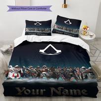 Name Custom Assassin Creed Pattern Bedding Set Quilt Cover Pillowcase Home Decor Gift (1 * duvet cover + 2 * pillowcase, without core) 135x200cm white