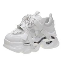 Women's Chunky Platform Sneakers Spring Thick Bottom Sports Shoes Woman Black White Trainers Zapatillas De Mujer for Female 40 balta
