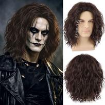 Sintetiniai vyriški juodi|rudi garbanoti perukai, iki pečių ilgio, vyriški perukai vakarėliams, cosplay, Helovinui, anime ar linksmybėms, Eric Draven kostiumo perukas ruda