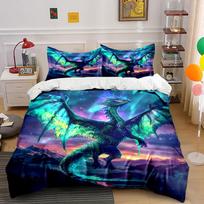 Glowing dragon with mountains. Bedding sets Duvet cover sets Duvet covers Pillowcases(1* Duvet Cover 2* Pillowcases without duvet insert) 135x200cm