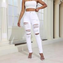 Liemeningi suplyšę džinsai moterims Aukšto liemens tamprios sėdmenis pakeliančios džinsinės kelnės Slim Fit džinsai Jeggings džinsai M balta