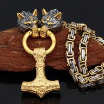 European & American Stainless Steel Thor's Hammer Pendant Men's Necklace - Trendy Viking Jewelry brown