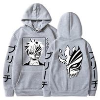 Bleach Kurosaki Ichigo Anime Harajuku Hoodies Gothic Cartoon Manga Kaukė berniukui Grafika Vyrai Moterys Žieminiai megztiniai ilgomis rankovėmis S pilka