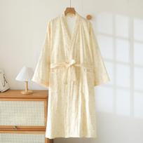 Women's Japanese Style Cotton Kimono Robe - Plus Size Summer Bathrobe L šilta geltona spalva