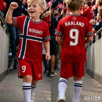 2026 Berniukų HAALAND Nr.9 Futbolo Marškinėlių Šortų Rinkinys Norvegijos Futbolo Gerbėjų Marškinėlių Šortų Rinkinys Vaikų Sportinis Kostiumas 2 Dalių Rinkinys 110