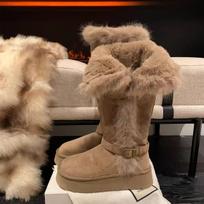 Cowhide version thick-soled long-tube snow boots women's new winter velvet thickened warm high-tube fluffy snow boots 40 tamsi chaki spalva
