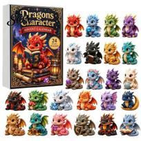 Dragon Lover Collections Advent Calendar 2026, 24 Day Bookish Christmas Countdown with Retro Style Decorative Charms Mini Acrylic Dragons, Fantasy B beige