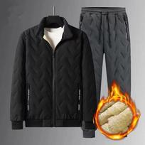 Vyriškas žieminis šiltas kostiumas, užsegama striukė + pastorintos kelnės, dviejų dalių komplektas 4XL black