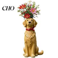 Desktop Vase Quirky Dog Handcrafted Whimsical Animal Flower Resin Decorative for Desk Shelf Boho Home Decor Gift Lovers Floral Plants B