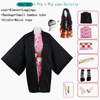 Anime Demon Slayer Nezuko Cosplay kostiumas Kimono Kimetsu No Yaiba Kamado Nezuko kostiumas Perukas Moterims Mergaitėms Kimono Uniforminiai Drabužiai 140 black