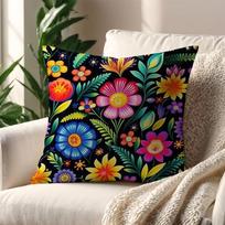 Vibrant Mexican flower cushion cover Best Home Office Coffee Pillow Sofa Printing Decoration Room Shop Car Nordic Simplicity Hit 12x12Inch black