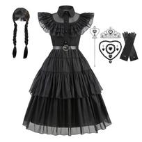 Vaikai Trečiadienis Addams suknelė Helovino kostiumai Suknelė Cosplay vakarėlio kostiumas 110cm black