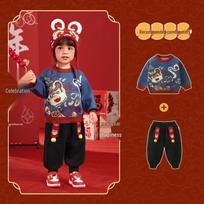 Kaka Panda Velvet Sweater & Long Pants Winter Set for Children's New Year 73 cm blue