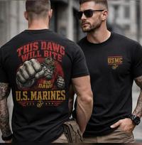 This Dawg Will Bite US Marines Shirt USMC Bulldog Graphic Tee 120 brown