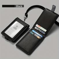 Leather ID Tag Badge Holder Protective with Lanyard Employee Pass Work Card Case Buckle Photocard Flip Chest Card Bag juoda