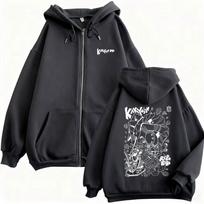 Anime JoJo keisti nuotykiai Užtrauktuku gobtuvas Noriaki Kakyoin Užtrauktuku striukė Vyrams Moterims Laisvalaikio Medvilniniai Vintage Užtrauktuku megztiniai 3XL black
