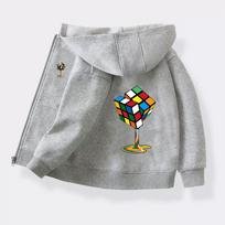 Children's New Brand Outerwear Magic Cube Fun Jacket Boys and Girls Autumn Polyester Hoodies Black Pink Coat 130 gray