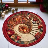 VIKAMA Apvalus Kalėdinis Kilimas Žiemos Sniego Kaimelis 3D Iliuzinis Spaudinys Neslystantis Grindų Kilimėlis Svetainės Miegamojo Kalėdų Šventės Namų Dekoras 80cmx80cm