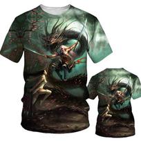 Men's T-shirt 3D Dragon Pattern Loose Round Neck Short Sleeve Tops Summer Fashion Magical style Breathable Harajuku Pullover 3XL gray