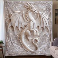 Vintage Dragon Embossed Flannel Throw Blanket Geometric Pattern Soft Blanket for Sofa All Season Home Decor with Dragon Design 75x100cm (30x40inch)