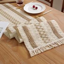 Bohemian Two-tone Stitching Table Flag, Cream and Brown with Tassel Crochet Lace Table Flag, Lace Table Flag, for Home Decoration 30*140CM beige