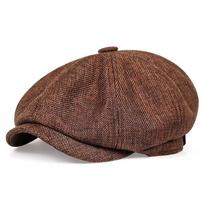 Hat Soft Newsboy Cap Men Grey Herringbone Flat Caps Women Men British Painters Hat Soft Autumn Winter Hats Octagonal Cap one size brown