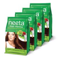 Neeta Hair Henna Natural Henna-Based Hair Color with Herbal Ingredients for Smooth & Silky Hair, Natural Brown Shade, 125g Each (Pack of 4) green