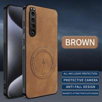 Sony Xperia 1 III Odinis (Napa) Pilno Dangalo Magnetinis Apsauginis Dėklas su Objektyvo Kritimo Apsauga Sony Xperia-1 III ruda