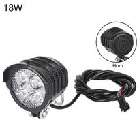 2 in 1 E-Bike Horn Headlight 36V 48V 60V 4 LED Universal Electric Bicycle Headlight Bicycle Flashligh Waterproof Light with Horn 18W black