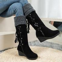 Pleištuotas kulnas, padidintas šiluma ir patogumas, laisvalaikio moteriški batai, žiemos, kryžminis dirželis, madingi batai, Botas Mujer, Chaussure Femme 37 gray
