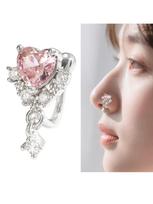 Micro Set Heart Nose Clip Ear Cuff Set Non Piercing Fake Nose Ring Body Jewelry Decor white