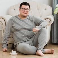 Storas vyriškas medvilninės pižamos rinkinys, didelio dydžio ploni termo apatiniai riebus laisvas kostiumas 7XL pilka