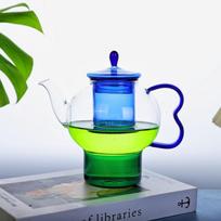 High Borosilicate Glass Flower Teapot With Tea Leaf Infuser Tea Maker For Women Mom Christmas,Birthday,Valentines Day Gift mėlyna