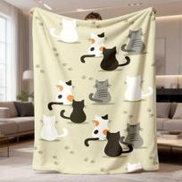 2026 New Arrival Flannel Blanket Cozy CatThemed Plush Blanket Soft & Lightweight, Perfect for Home, Travel, and Camping Ideal Gift for Family and Frie 75X95CM white