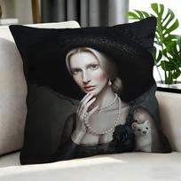 Art Lady With An Ermine Cushion Cover Cushion Cover Set 4Pcs 50X50 45X45 40X40 Pillowcase Decorative Sofa Home Decor Short plush 40*40(CM)-1Pcs black