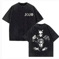 Retro Washed Men's JoJo's Bizarre Adventure Anime Print Cotton Casual Short-Sleeve T-Shirt 3XL black
