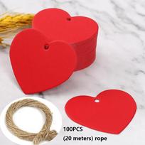 100pcs Heart Shaped Paper Tags with 20 Meter Hemp Rope Red Heart Price Tag Craft Hang Tags Love Tag Paper Blank Cards Label 100pcs red