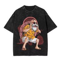 2026 Master Roshi Dragon Ball Printed T-shirt Men's and Women's Washed T-shirt High Quality Vintage Cotton T-shirt Harajuku Tops 130 black