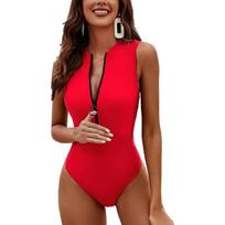 „Charmleaks“ moterų sportinis vientisas maudymosi kostiumėlis su užtrauktuku „Racerback Mock Neck“, visiškai dengiantis maudymosi kostiumėlį M raudona