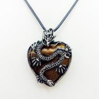 Dragon Necklace natural stone Heart Pendant Jewelry Gifts for Women Men Dragon Pendant Love Shaped Locket Pendant Necklace 1pc gray