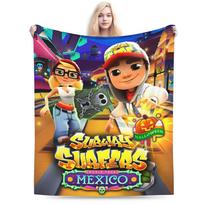Comfortable Subway Surfers Video Game Blanket Merch Room Decorative Throw Blankets Super Soft Fleece for Travel Size: 75*100cm, Weight: 230 GSM blue