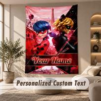 Miraculous Ladybug Tapestry, Personalized Custom Text, Wall Hanging Tapestry For Living Room Home Wall Decor 100cmx150cm red